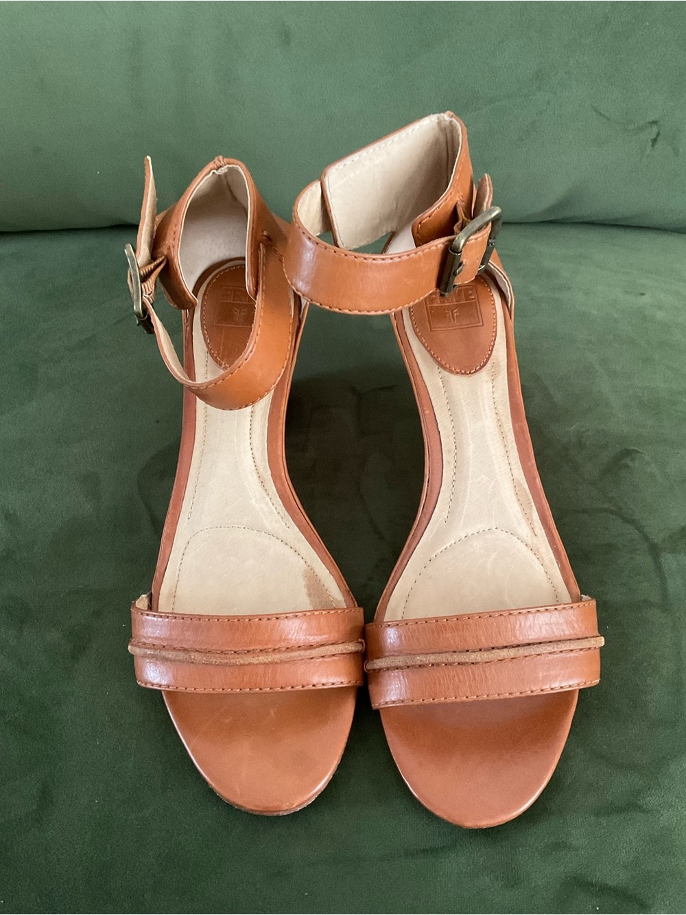 Frye Cognac Leather Ankle-Strap Sandals